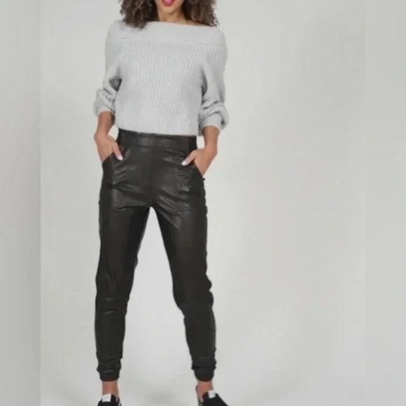 SPANX Faux Leather Jogger Pants Noir Black B446 - Picture 1 of 5